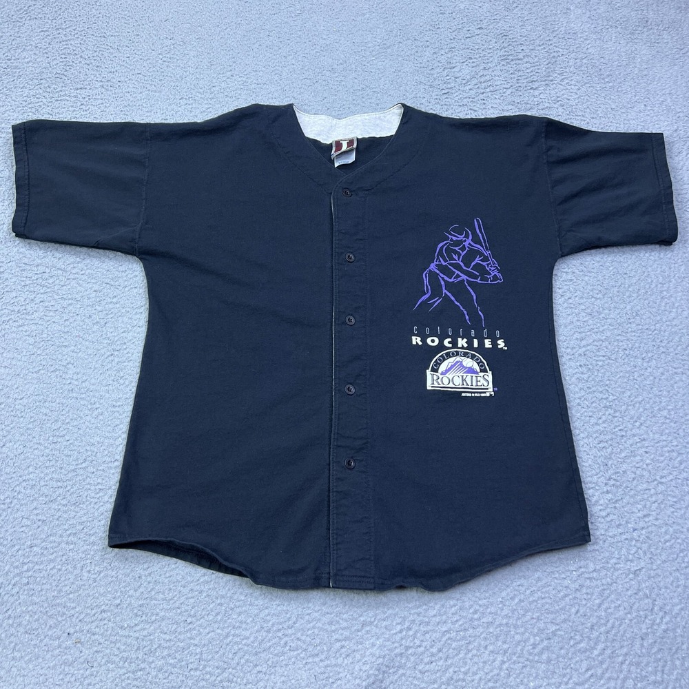 VTG 1993 Jostens Colorado Rockies Jersey Mens XL Black‎ Button Up Made In USA
